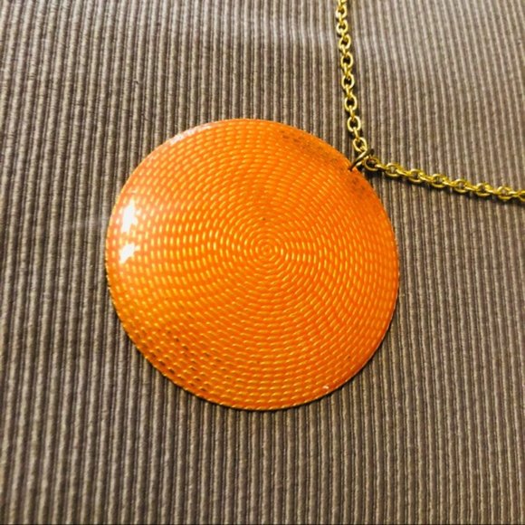 Beautiful Orange Shiny Round Pendant Necklace - Picture 2 of 3